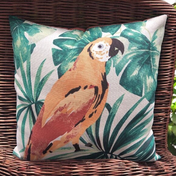 Outdoor Indoor Square Throw Pillow Parrot Bird Tropical Design Patio Décor - Picture 1 of 16